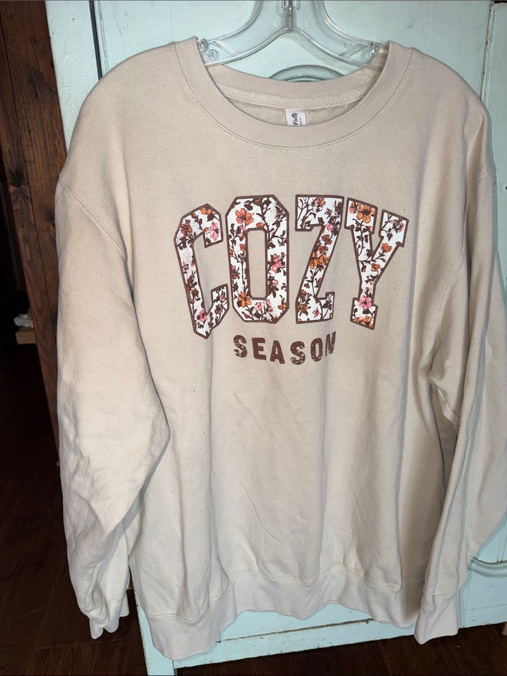 Cream Cozy Season Floral Lettering Crewneck Sweatshirt